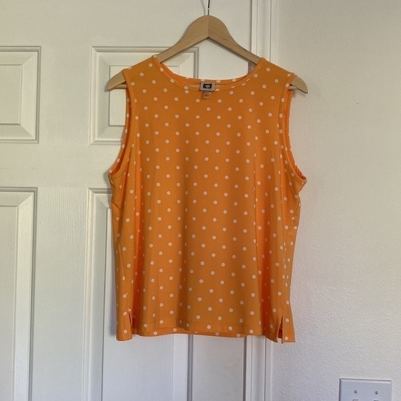Ann Klein bright yellow polka dot sleeveless blouse. - Picture 1 of 9